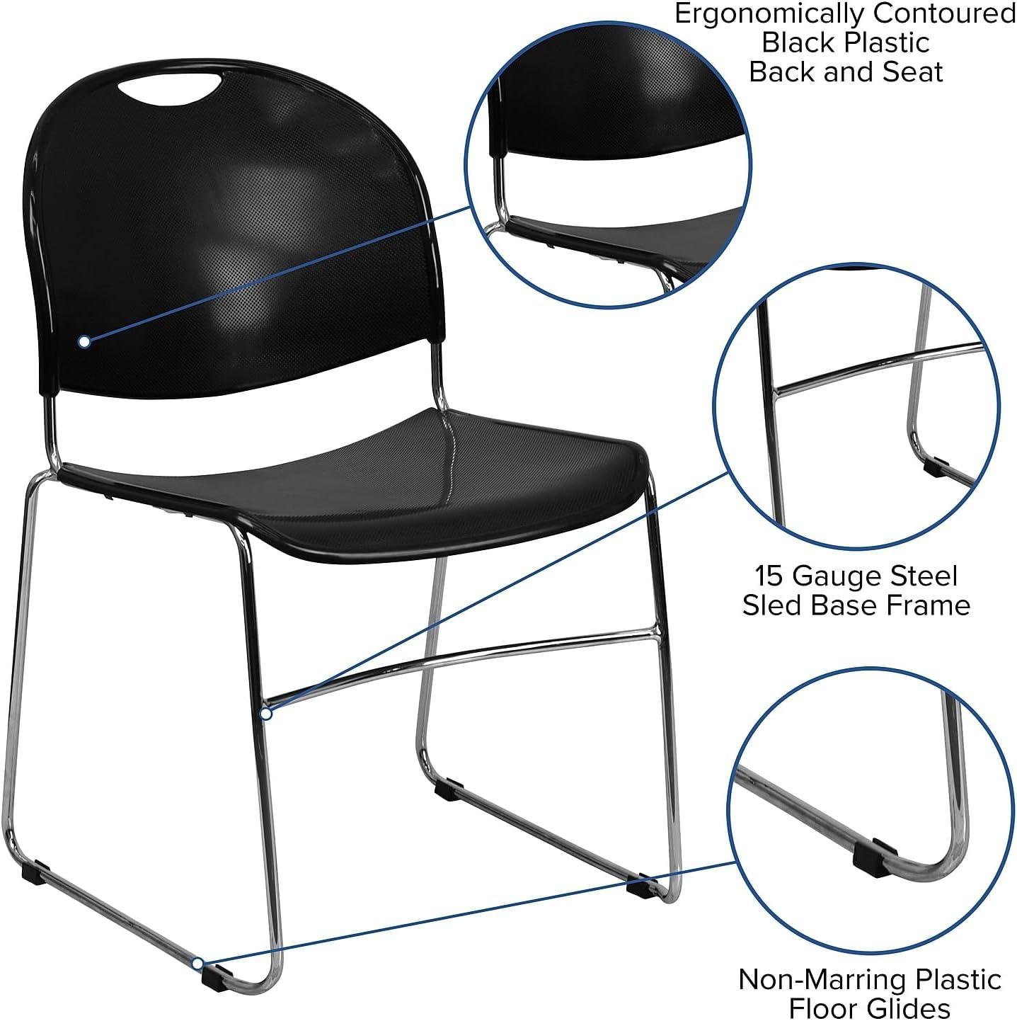 image:imageFlash Furniture 5 Pack HERCULES Series 880 lb Capacity Black UltraCompact Stack Chair with Chrome FrameBlack PlasticChrome Frame