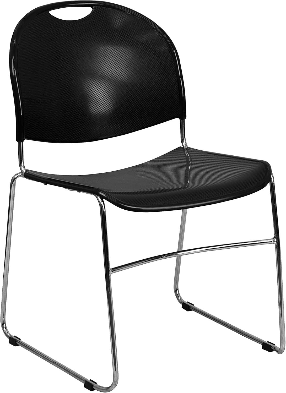 image:imageFlash Furniture 5 Pack HERCULES Series 880 lb Capacity Black UltraCompact Stack Chair with Chrome FrameBlack PlasticChrome Frame