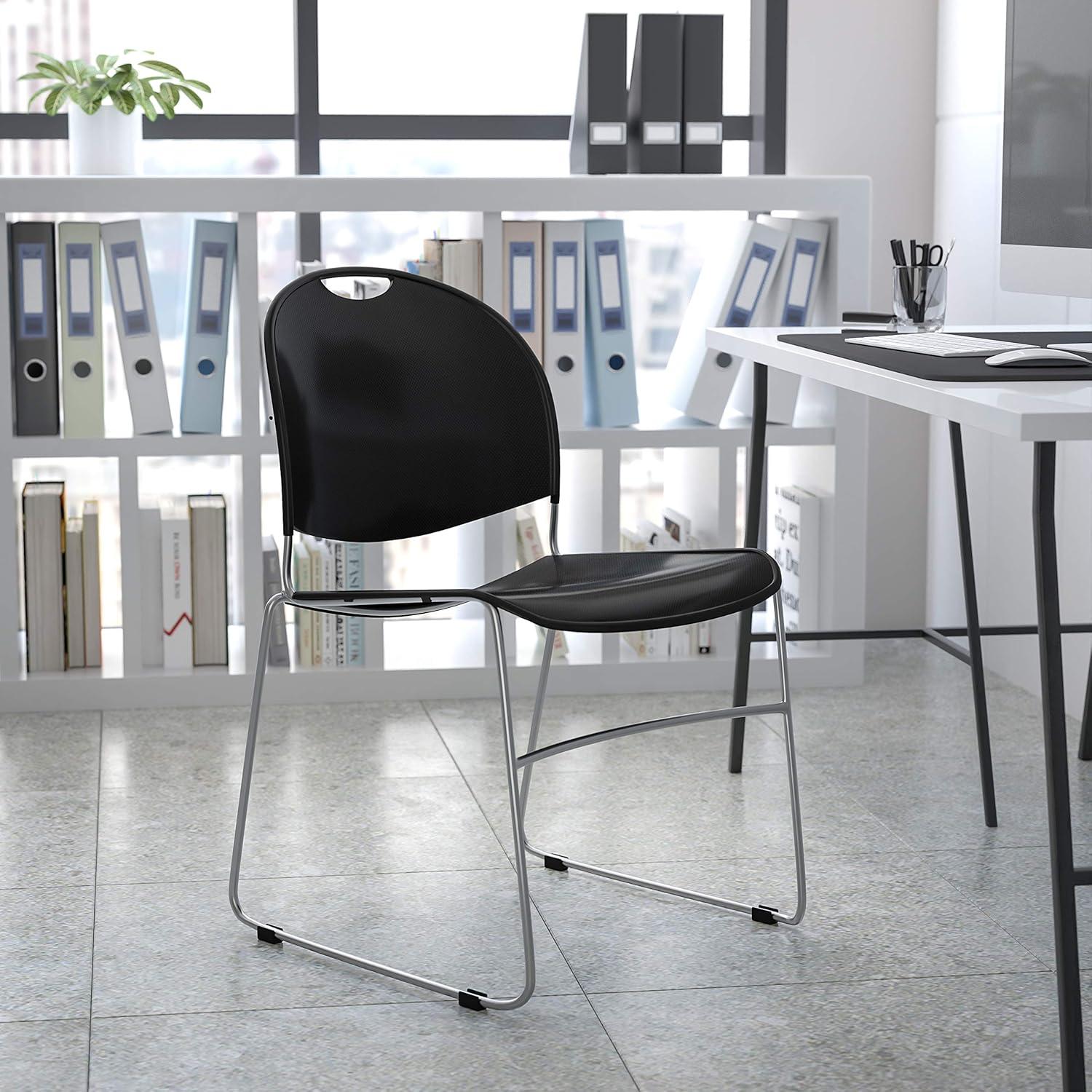image:imageFlash Furniture 5 Pack HERCULES Series 880 lb Capacity Black UltraCompact Stack Chair with Chrome FrameBlack PlasticChrome Frame