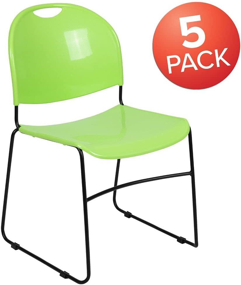 image:imageFlash Furniture 5 Pack HERCULES Series 880 lb Capacity Black UltraCompact Stack Chair with Chrome FrameGreen PlasticBlack Frame