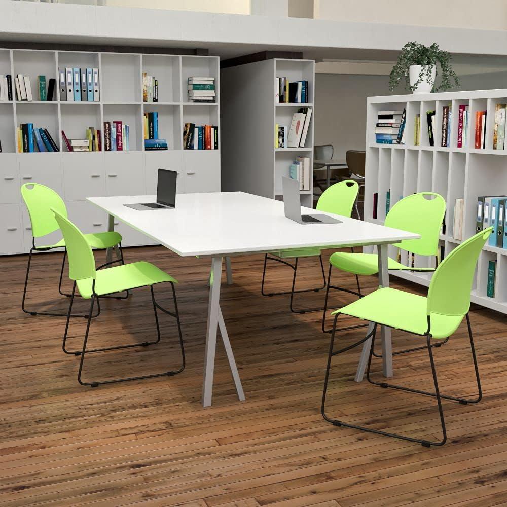 image:imageFlash Furniture 5 Pack HERCULES Series 880 lb Capacity Black UltraCompact Stack Chair with Chrome FrameGreen PlasticBlack Frame