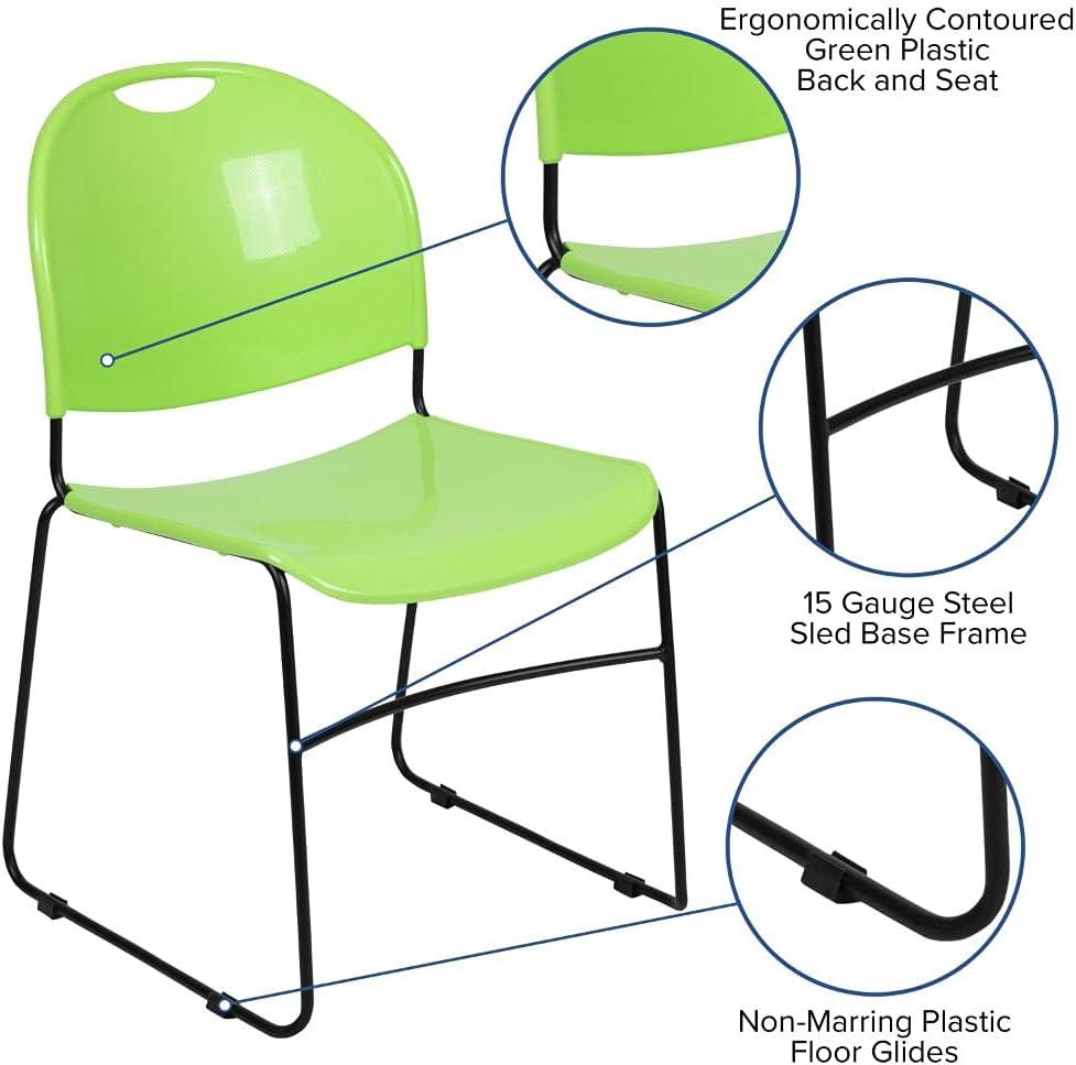 image:imageFlash Furniture 5 Pack HERCULES Series 880 lb Capacity Black UltraCompact Stack Chair with Chrome FrameGreen PlasticBlack Frame