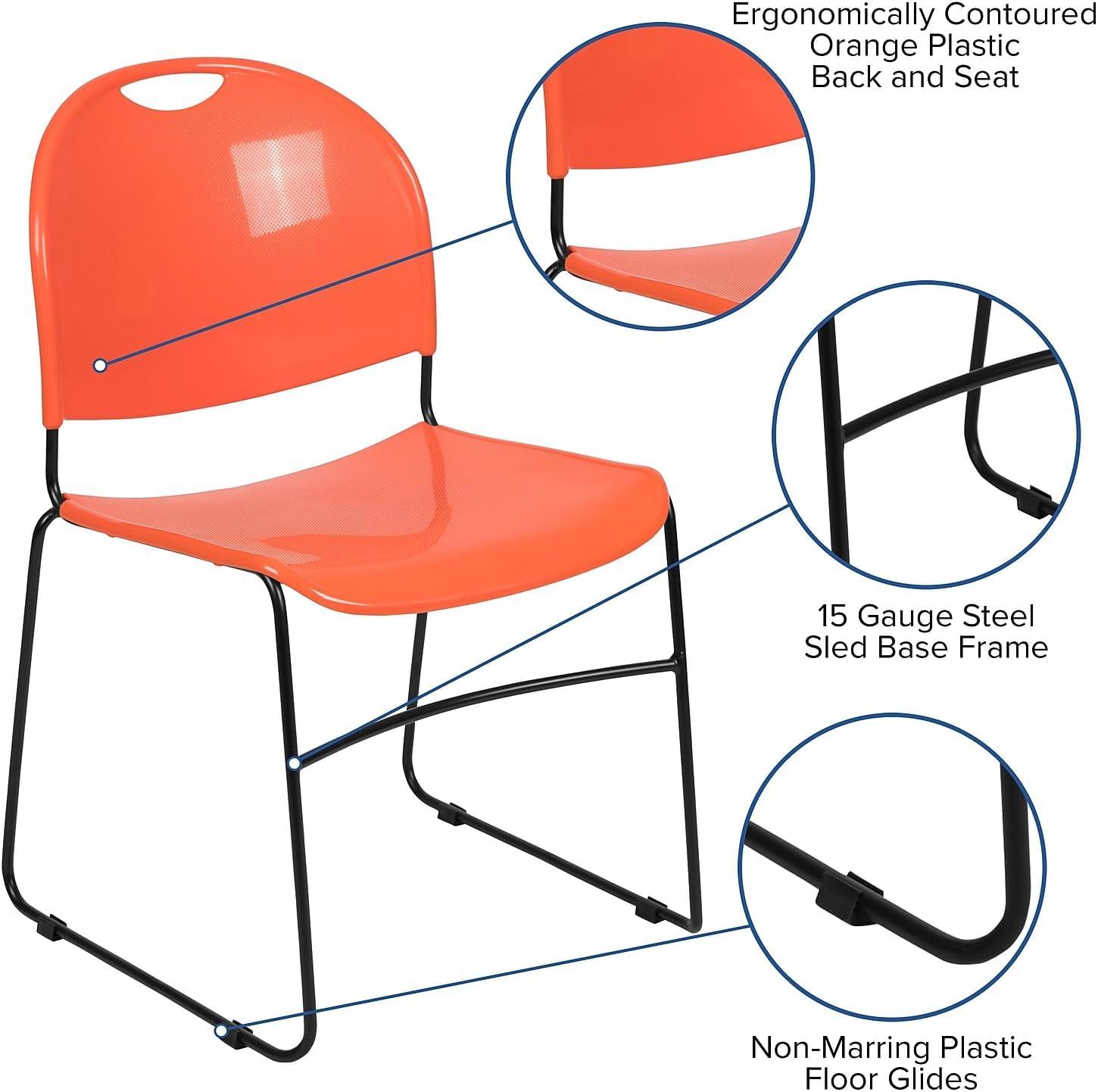 image:imageFlash Furniture 5 Pack HERCULES Series 880 lb Capacity Black UltraCompact Stack Chair with Chrome FrameOrange PlasticBlack Frame