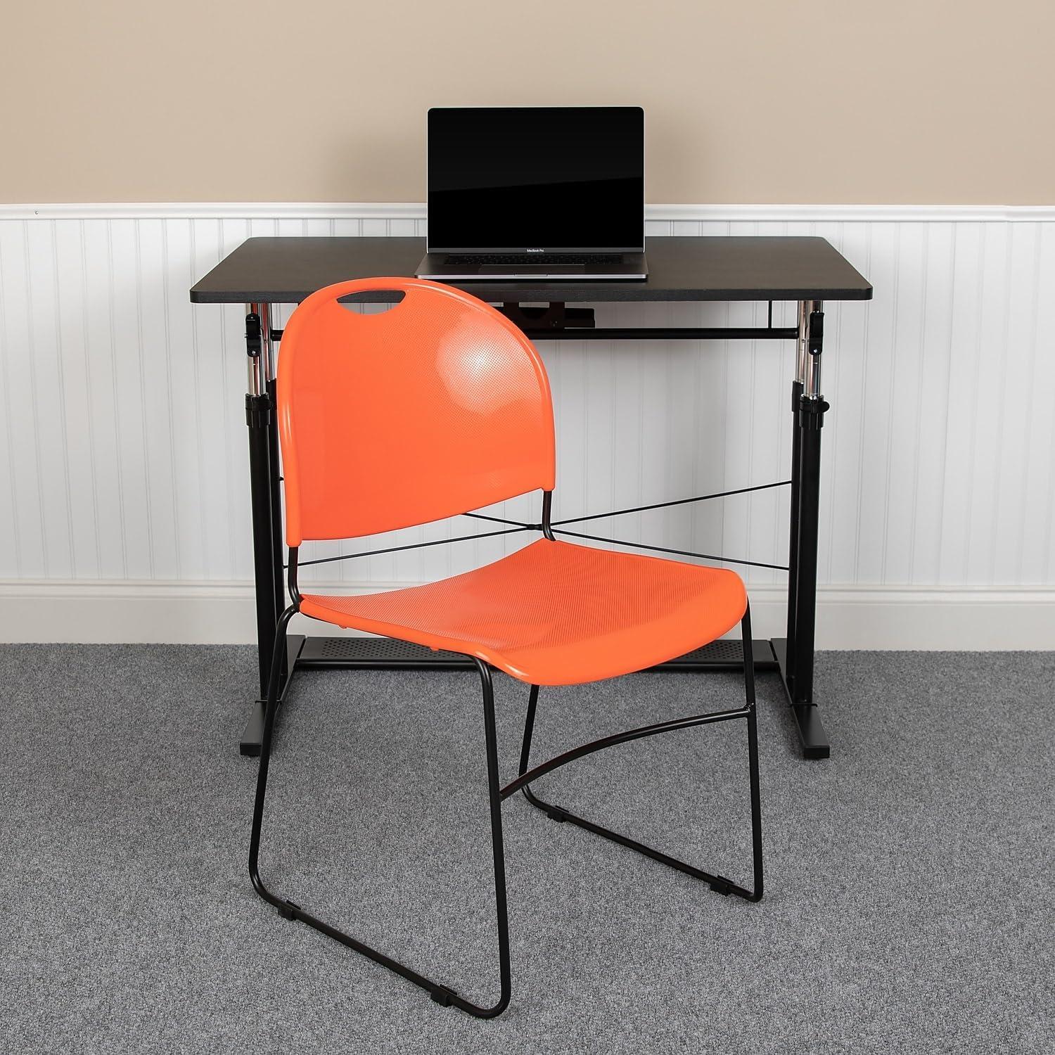 image:imageFlash Furniture 5 Pack HERCULES Series 880 lb Capacity Black UltraCompact Stack Chair with Chrome FrameOrange PlasticBlack Frame