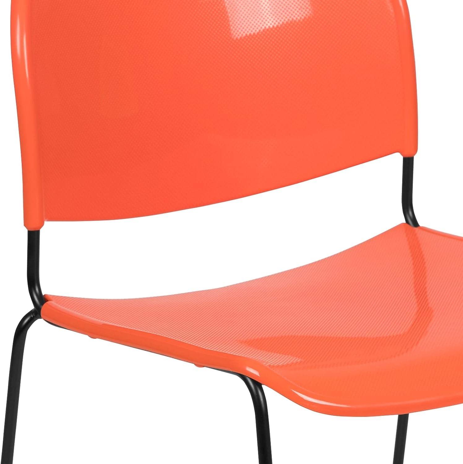 image:imageFlash Furniture 5 Pack HERCULES Series 880 lb Capacity Black UltraCompact Stack Chair with Chrome FrameOrange PlasticBlack Frame