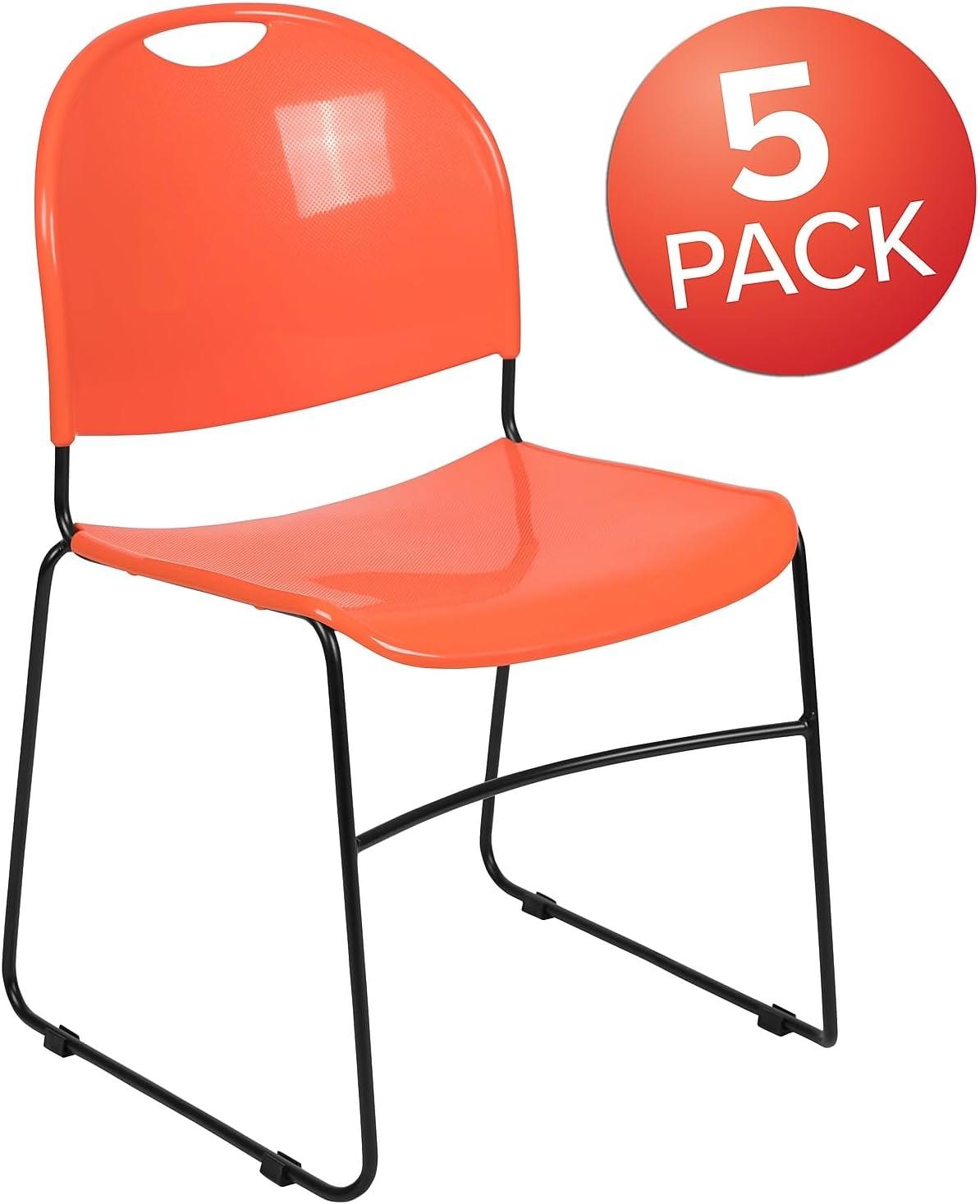 image:imageFlash Furniture 5 Pack HERCULES Series 880 lb Capacity Black UltraCompact Stack Chair with Chrome FrameOrange PlasticBlack Frame