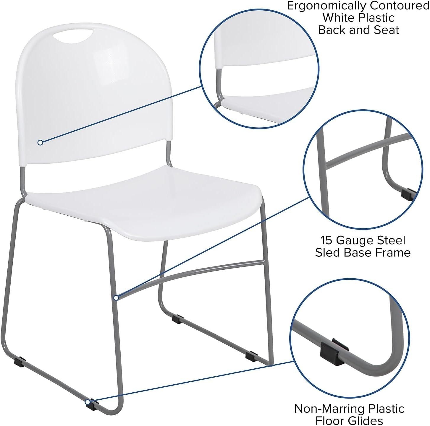 image:imageFlash Furniture 5 Pack HERCULES Series 880 lb Capacity Black UltraCompact Stack Chair with Chrome FrameWhite PlasticSilver Frame