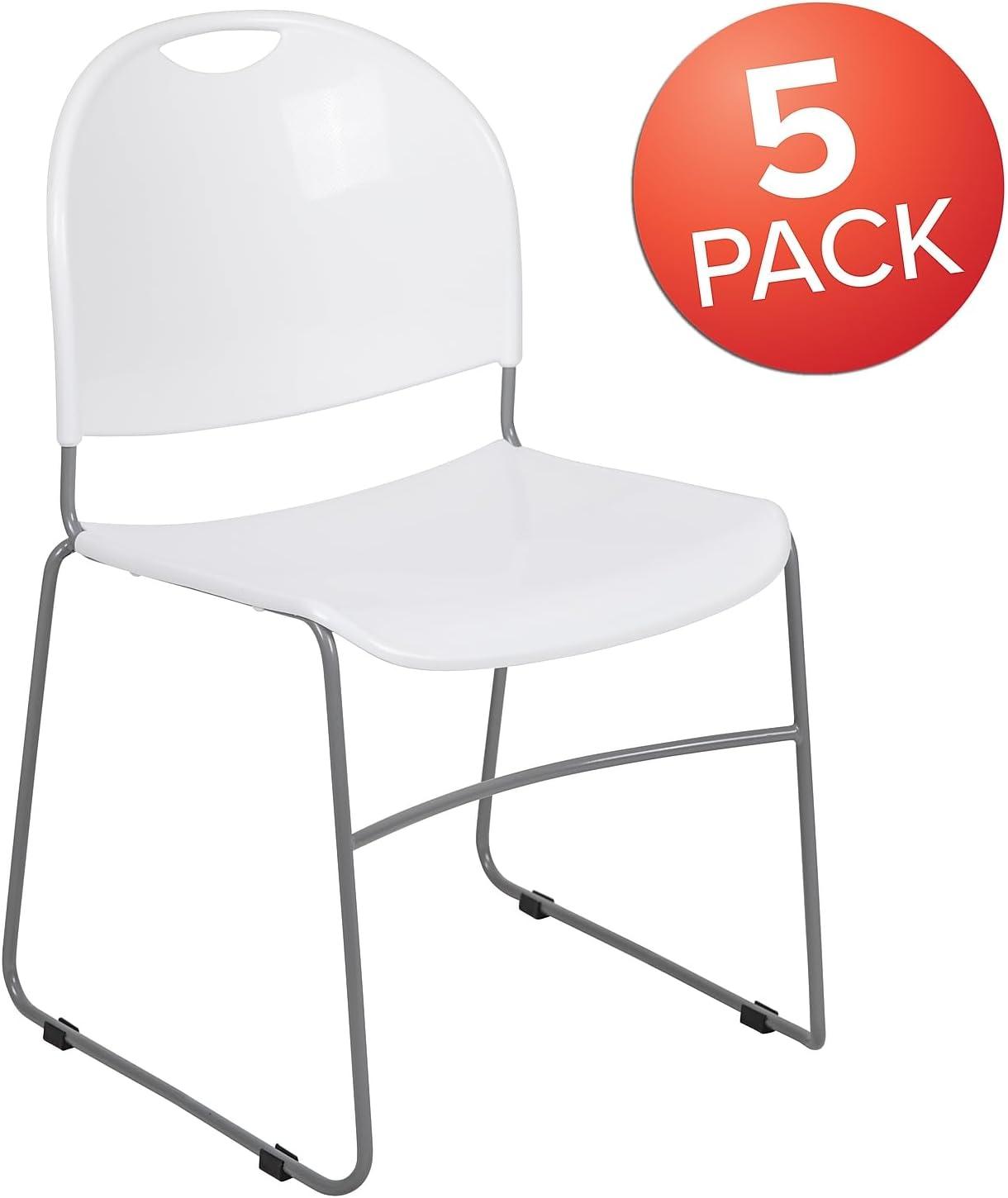 image:imageFlash Furniture 5 Pack HERCULES Series 880 lb Capacity Black UltraCompact Stack Chair with Chrome FrameWhite PlasticSilver Frame