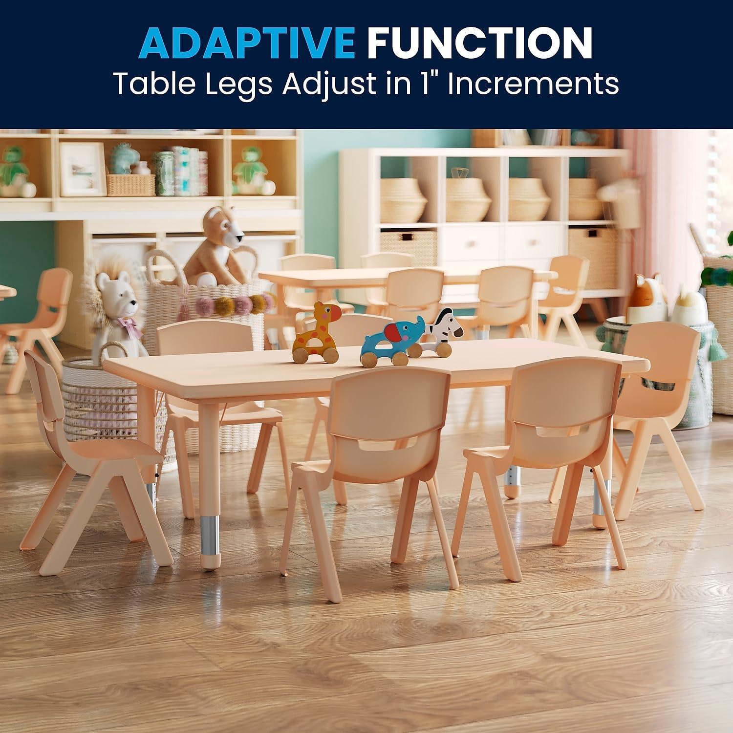 image:imageFlash Furniture Adjustable Classroom Activity Table with 6 Stackable Chairs Rectangular Plastic Activity Table for Kids 24 W x 48 L NaturalNatural