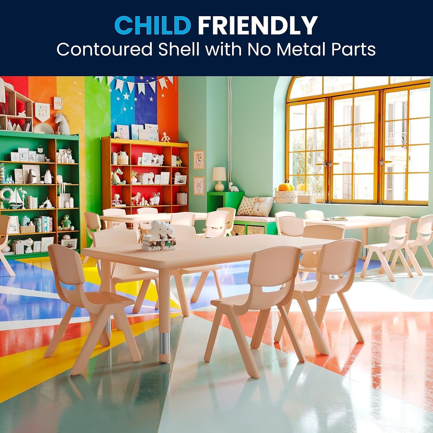 image:imageFlash Furniture Adjustable Classroom Activity Table with 6 Stackable Chairs Rectangular Plastic Activity Table for Kids 24 W x 48 L NaturalNatural