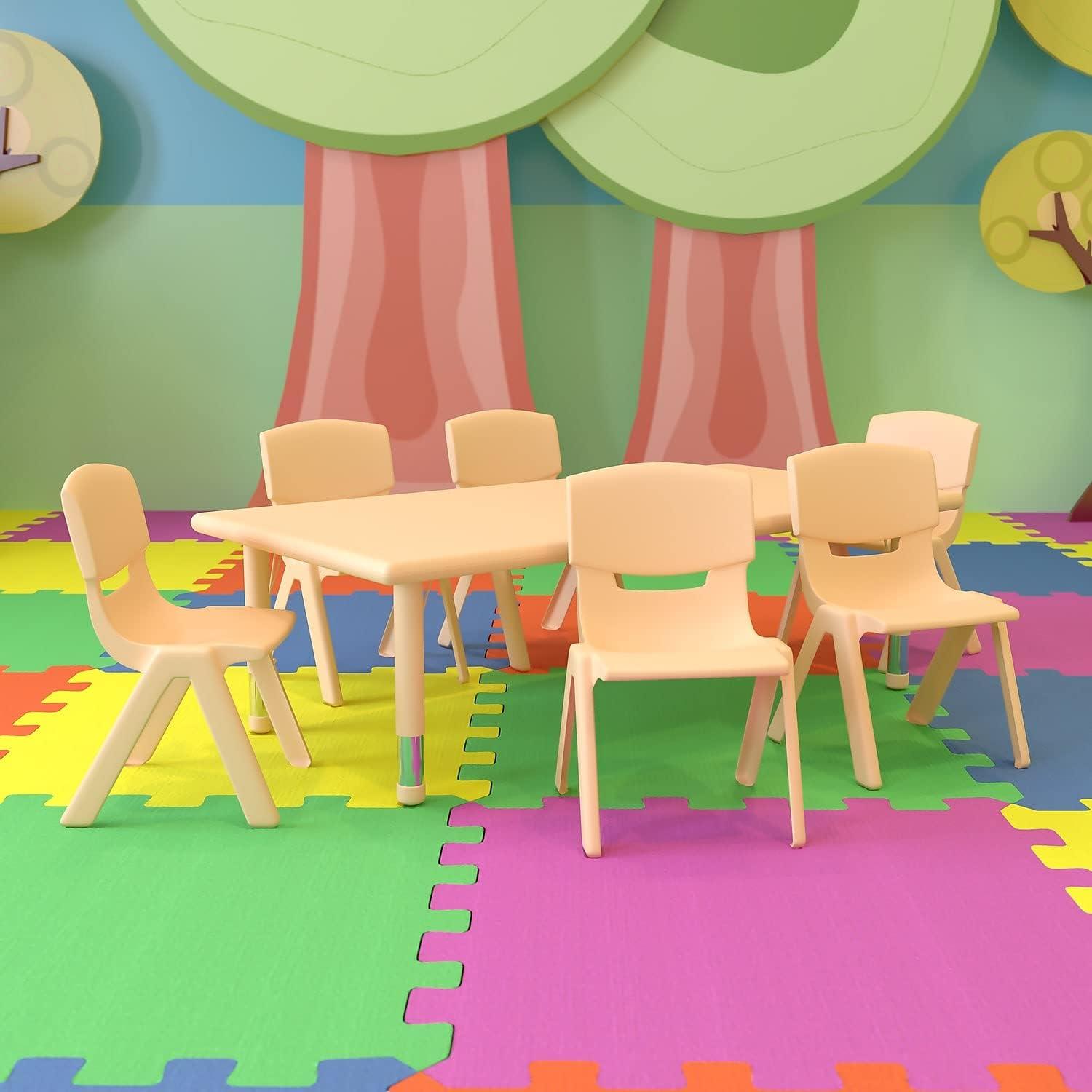 image:imageFlash Furniture Adjustable Classroom Activity Table with 6 Stackable Chairs Rectangular Plastic Activity Table for Kids 24 W x 48 L NaturalNatural
