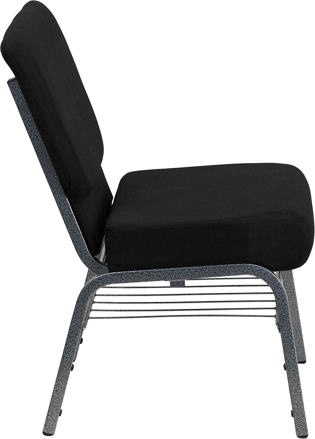 image:imageFlash Furniture HERCULES Series 21W Church Chair in Black Fabric with Book Rack Silver Vein FrameBlack FabricSilver Vein Frame