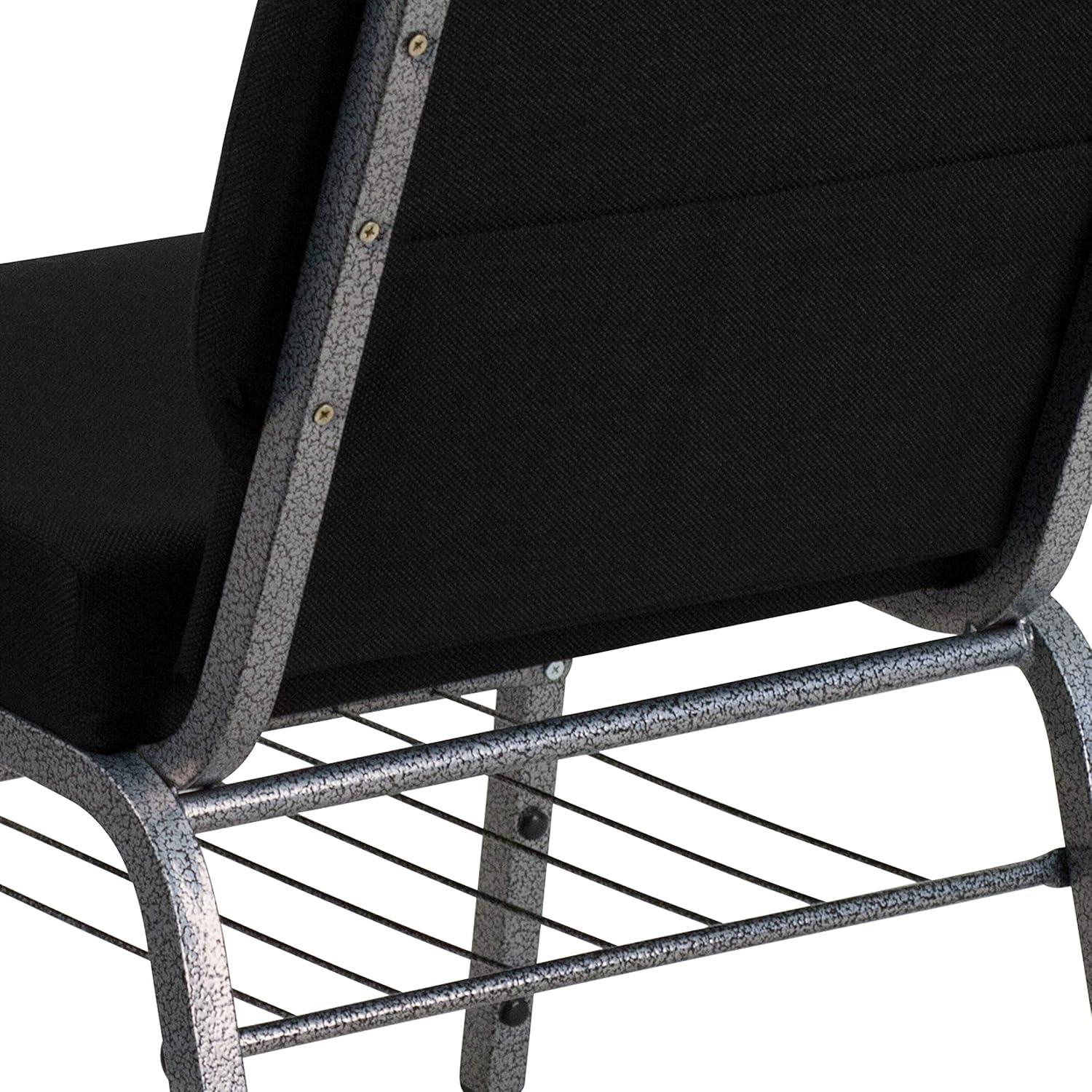 image:imageFlash Furniture HERCULES Series 21W Church Chair in Black Fabric with Book Rack Silver Vein FrameBlack FabricSilver Vein Frame
