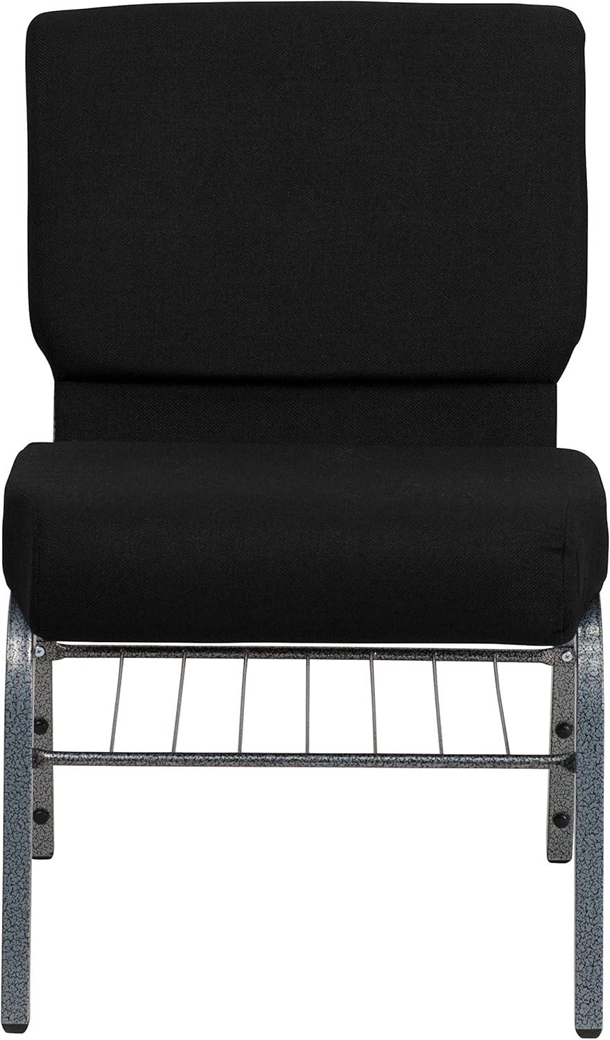 image:imageFlash Furniture HERCULES Series 21W Church Chair in Black Fabric with Book Rack Silver Vein FrameBlack FabricSilver Vein Frame