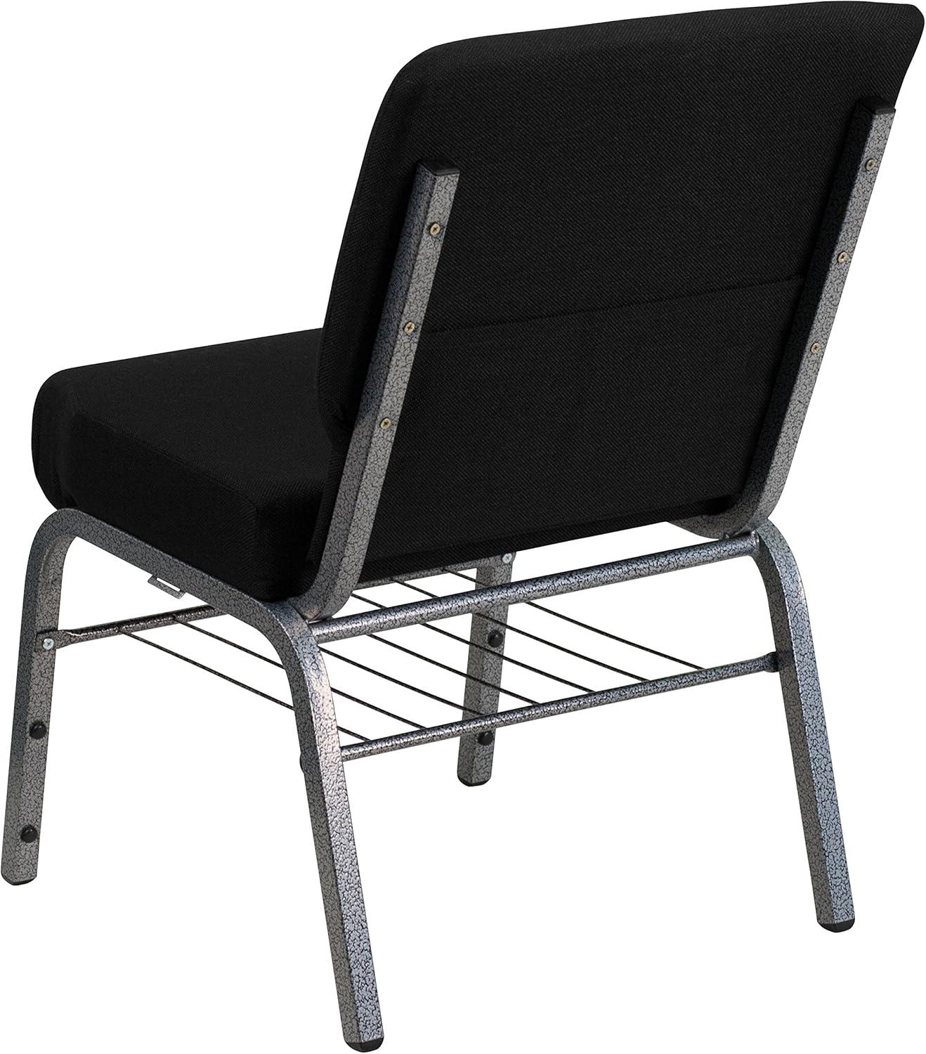 image:imageFlash Furniture HERCULES Series 21W Church Chair in Black Fabric with Book Rack Silver Vein FrameBlack FabricSilver Vein Frame