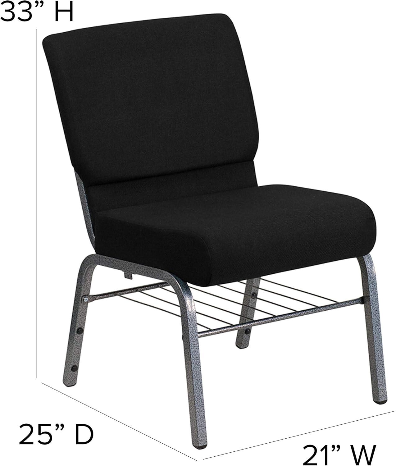 image:imageFlash Furniture HERCULES Series 21W Church Chair in Black Fabric with Book Rack Silver Vein FrameBlack FabricSilver Vein Frame