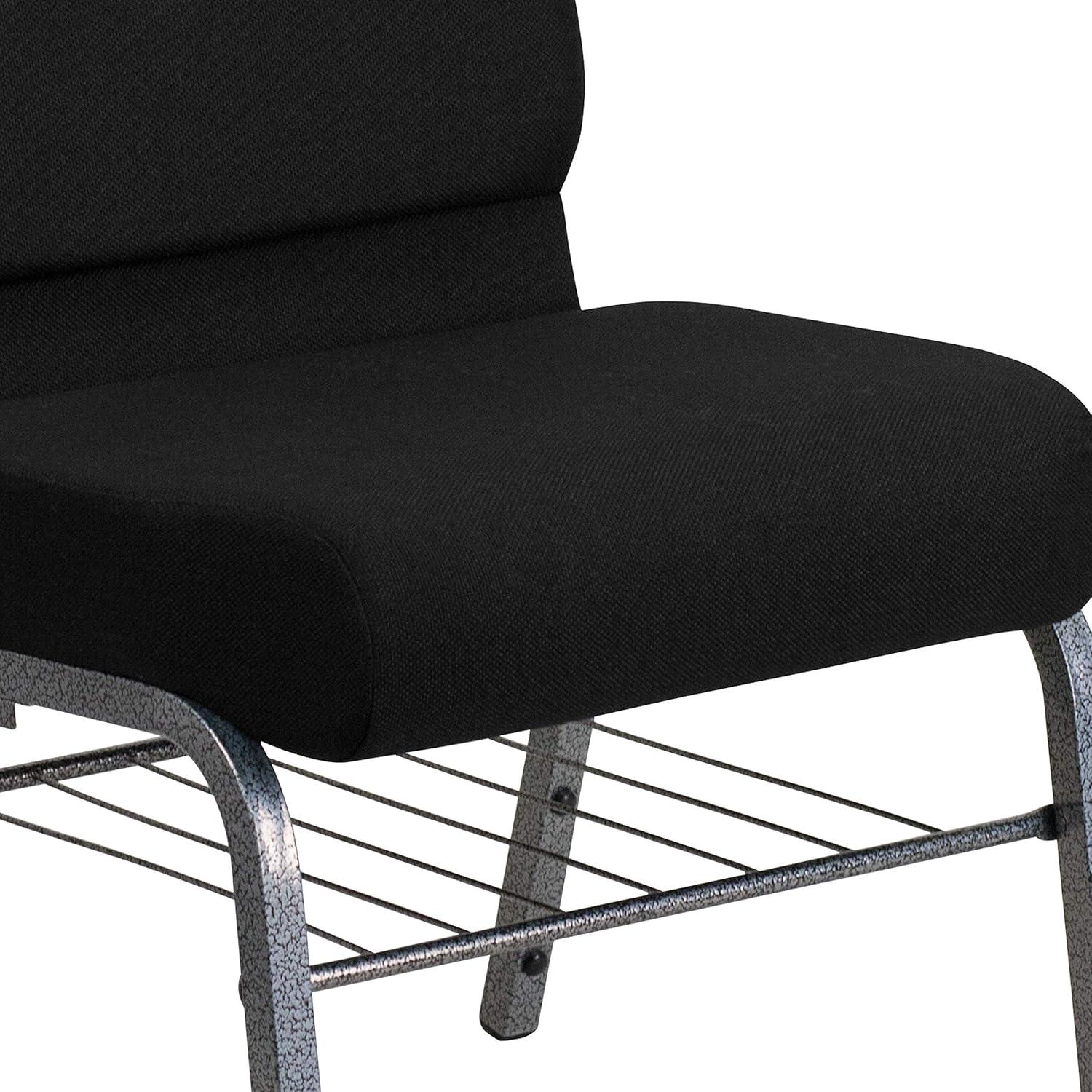 image:imageFlash Furniture HERCULES Series 21W Church Chair in Black Fabric with Book Rack Silver Vein FrameBlack FabricSilver Vein Frame