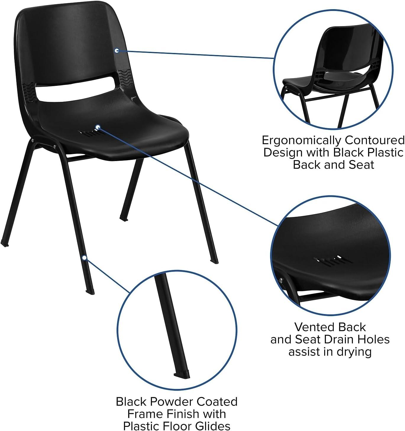 image:imageFlash Furniture HERCULES Series 880 lb Capacity Black Ergonomic Shell Stack Chair with Black FrameBlack PlasticBlack Frame
