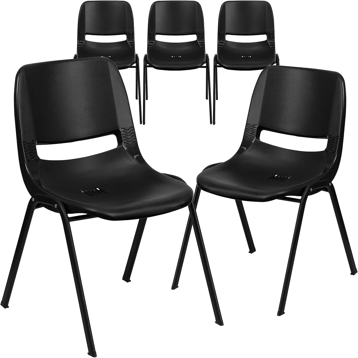 image:imageFlash Furniture HERCULES Series 880 lb Capacity Black Ergonomic Shell Stack Chair with Black FrameBlack PlasticBlack Frame