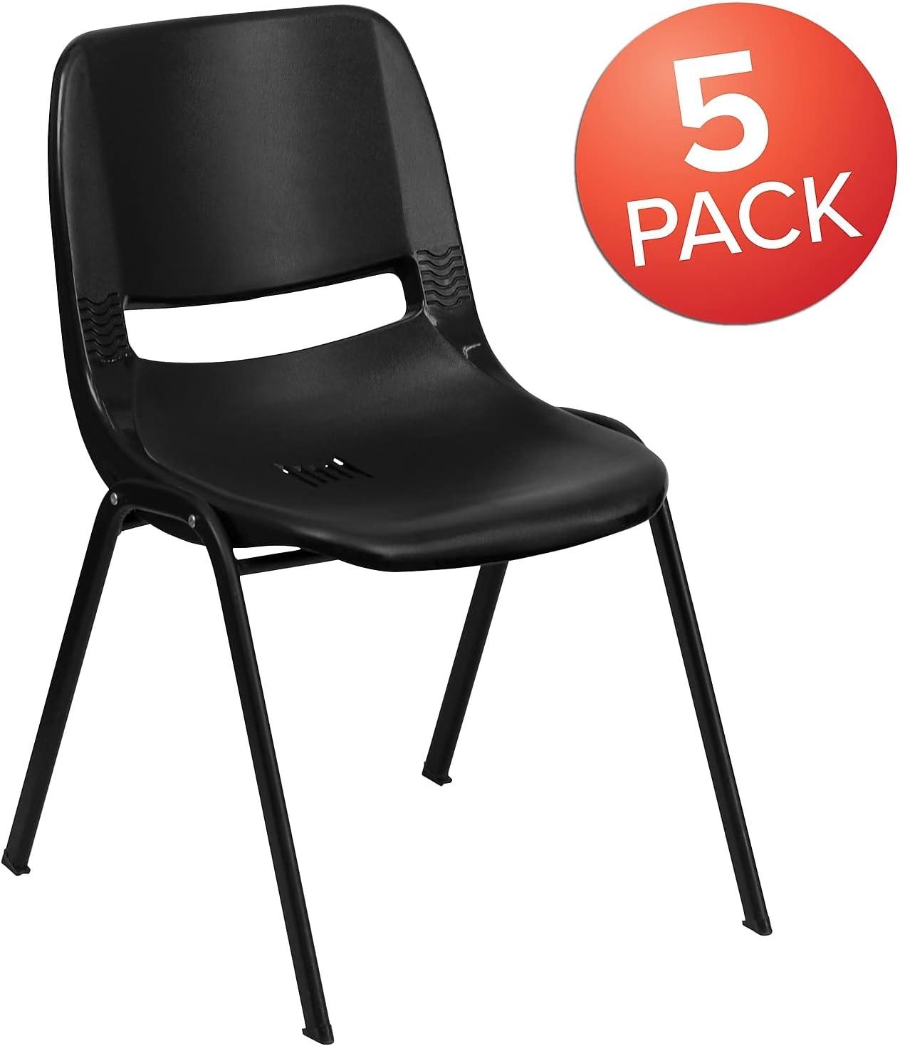 image:imageFlash Furniture HERCULES Series 880 lb Capacity Black Ergonomic Shell Stack Chair with Black FrameBlack PlasticBlack Frame