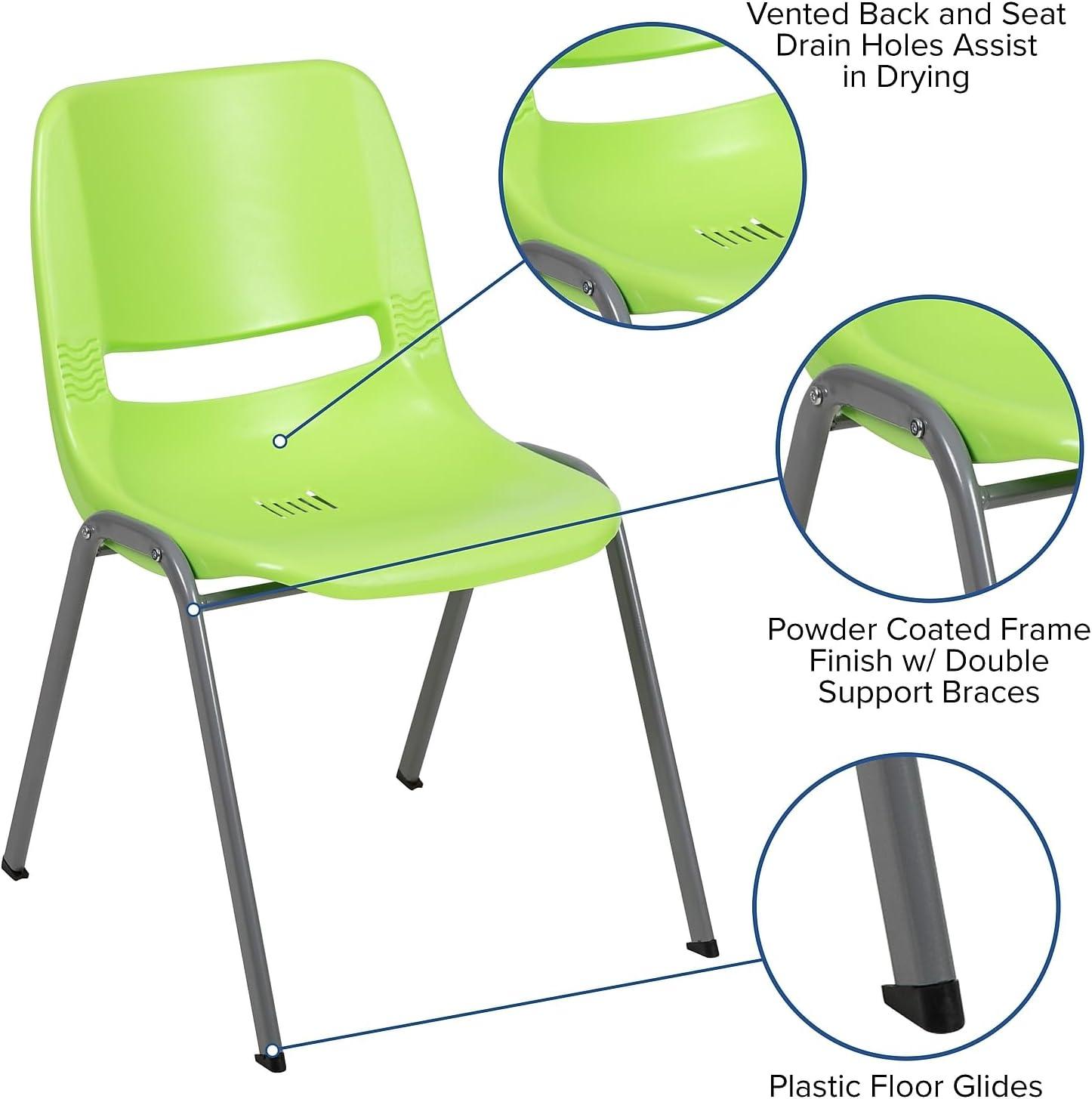 image:imageFlash Furniture HERCULES Series 880 lb Capacity Black Ergonomic Shell Stack Chair with Black FrameGreen