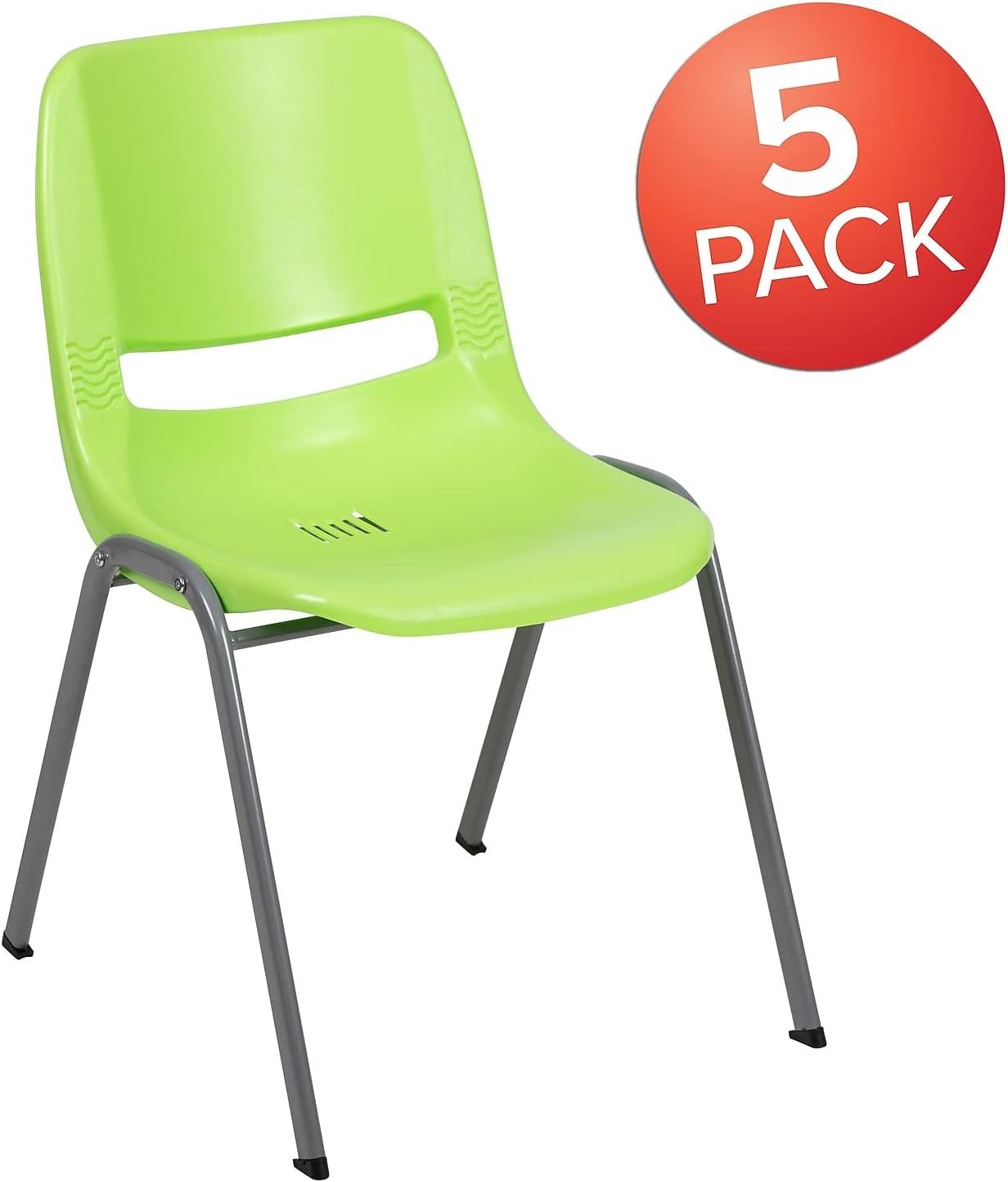 image:imageFlash Furniture HERCULES Series 880 lb Capacity Black Ergonomic Shell Stack Chair with Black FrameGreen