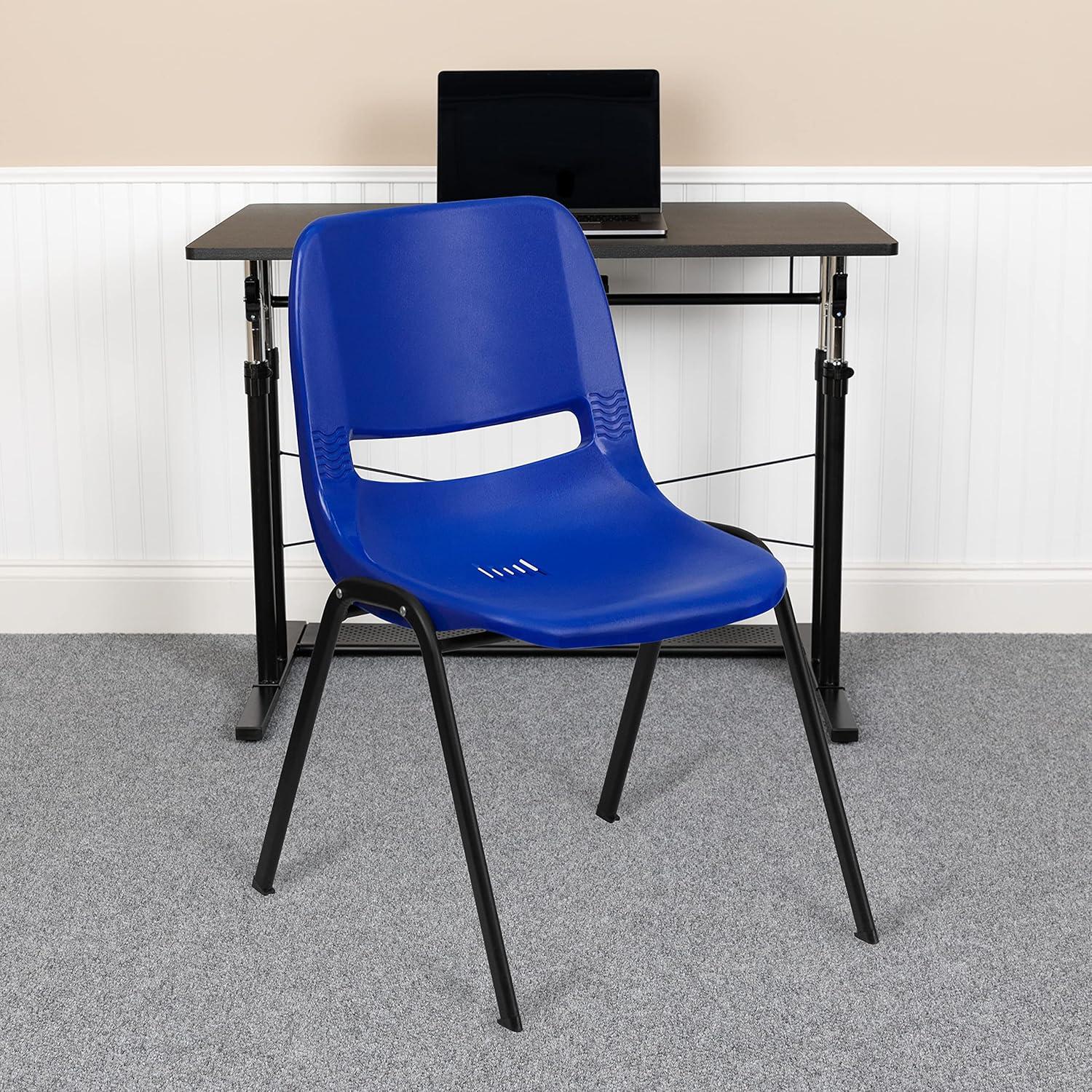 image:imageFlash Furniture HERCULES Series 880 lb Capacity Black Ergonomic Shell Stack Chair with Black FrameNavy PlasticBlack Frame