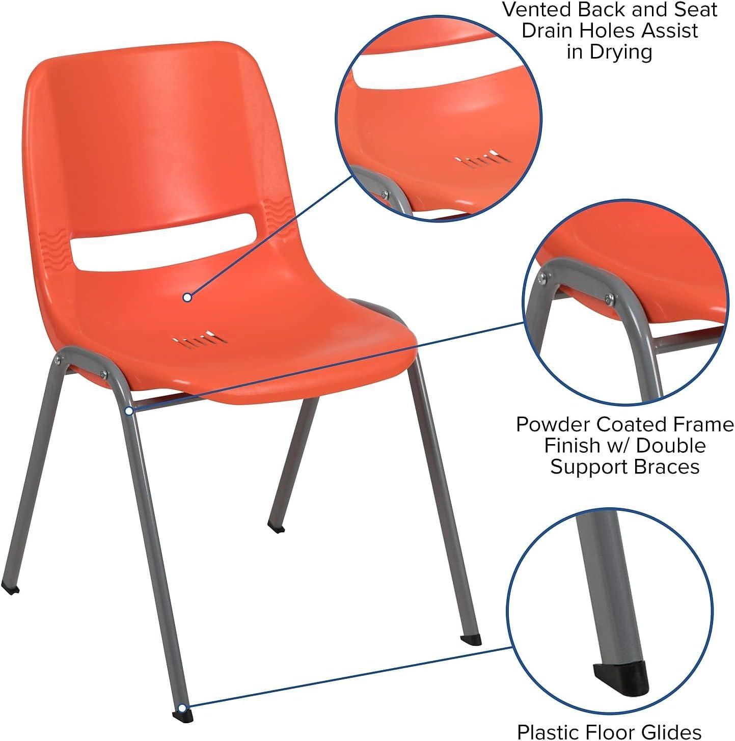 image:imageFlash Furniture HERCULES Series 880 lb Capacity Black Ergonomic Shell Stack Chair with Black FrameOrange