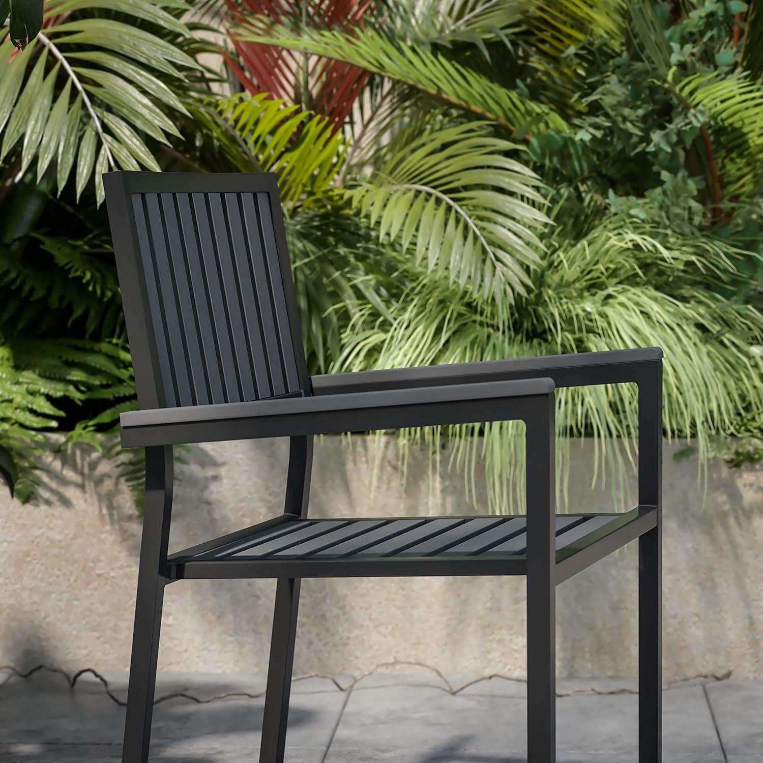 image:imageFlash Furniture Harris Commercial 5 Piece Table and Chairs Set 4 Black Metal Chairs with Poly Resin Backs and Seats Black Square Table with Poly Resin TopContemporary