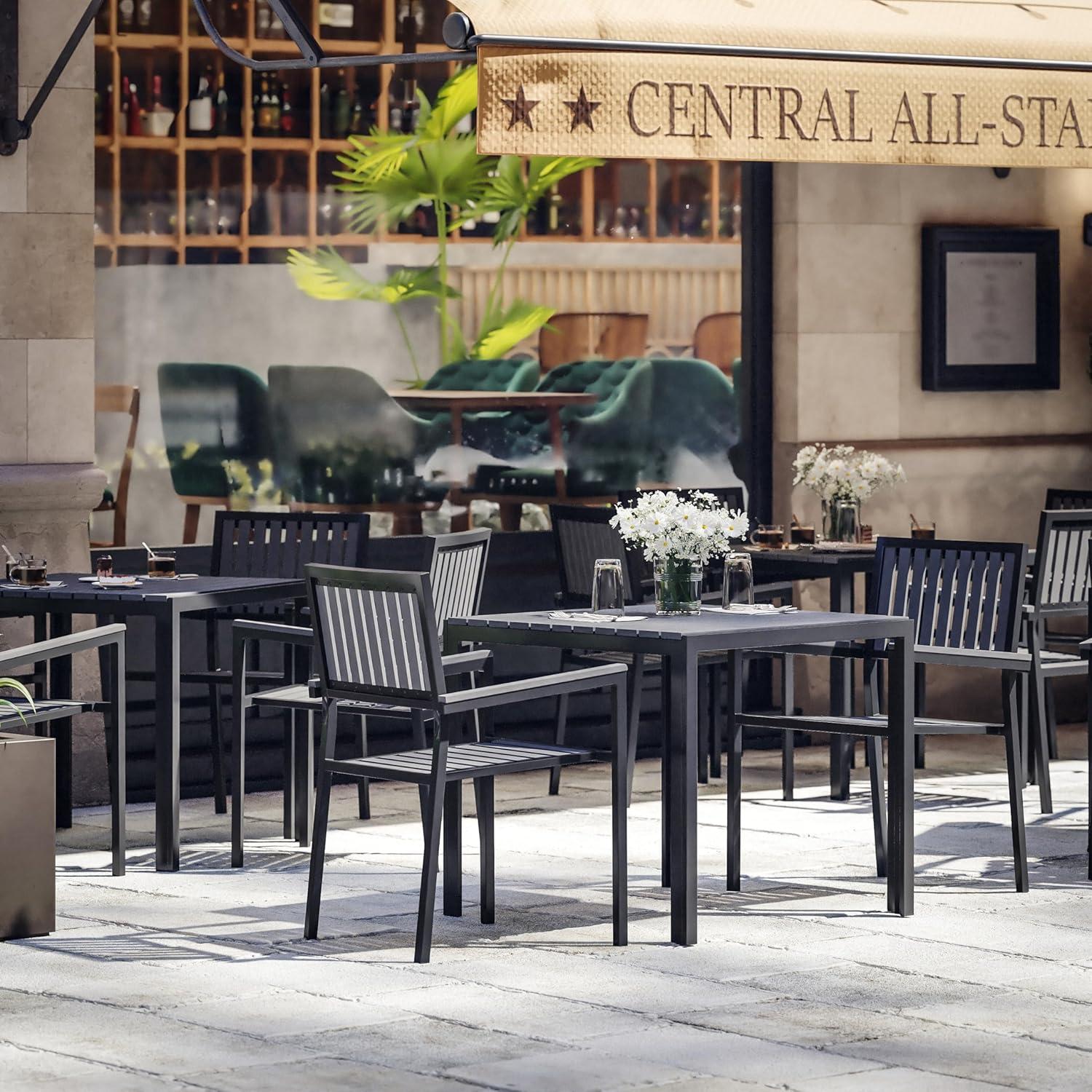 image:imageFlash Furniture Harris Commercial 5 Piece Table and Chairs Set 4 Black Metal Chairs with Poly Resin Backs and Seats Black Square Table with Poly Resin TopContemporary