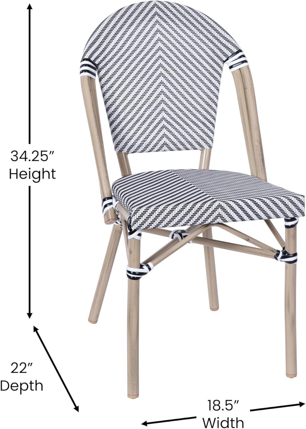 image:imageFlash Furniture Marseille IndoorOutdoor Commercial Bistro Set Tempered Glass Top Table 2 Chairs Textilene Lt NAT Bamboo Print Aluminum Frame BlkWhtBlack White TextileneLight Natural Frame