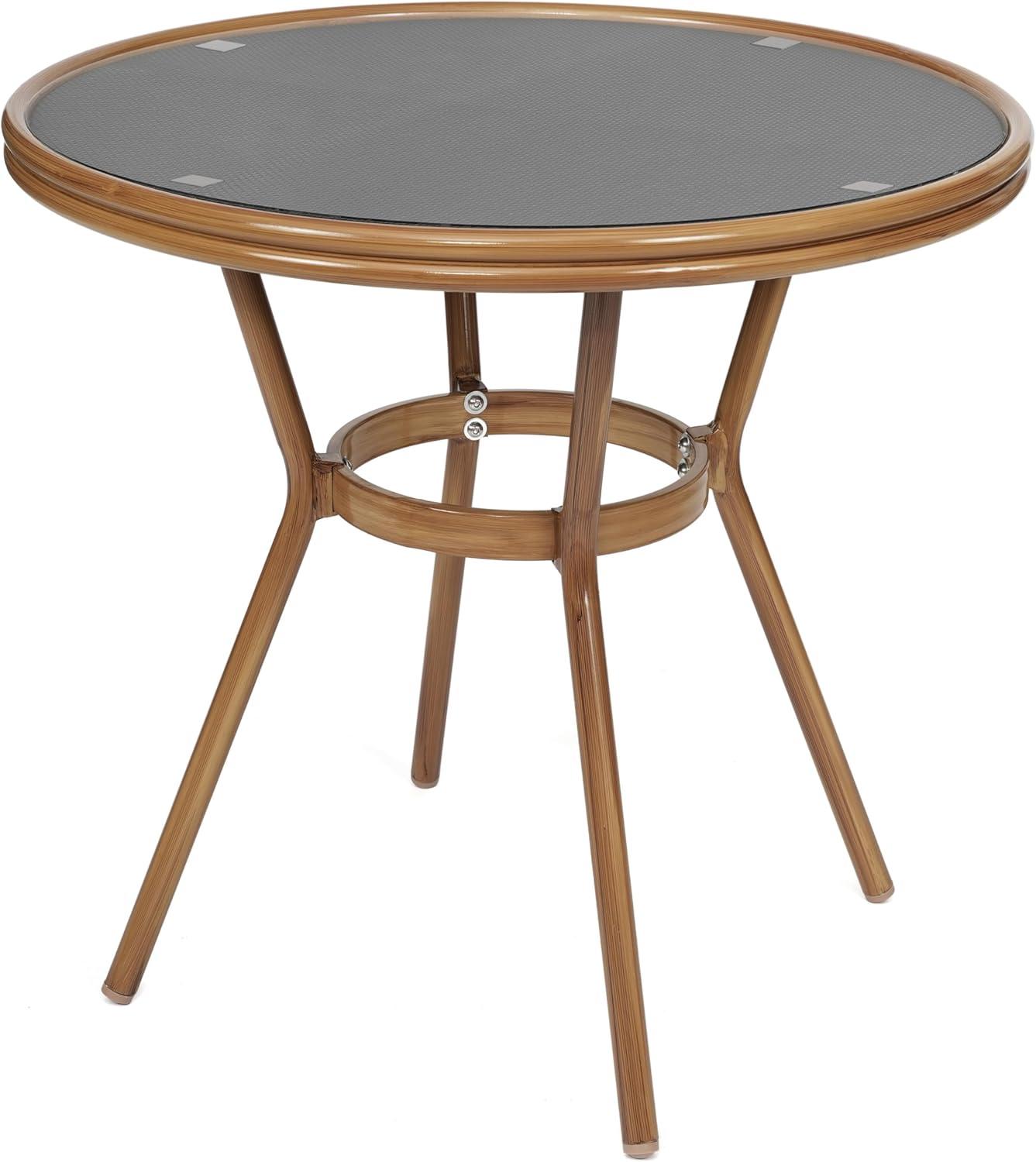 image:imageFlash Furniture Marseille IndoorOutdoor Commercial Bistro Set Tempered Glass Top Table 2 Chairs Textilene Lt NAT Bamboo Print Aluminum Frame BlkWhtBlack TextileneNatural Frame