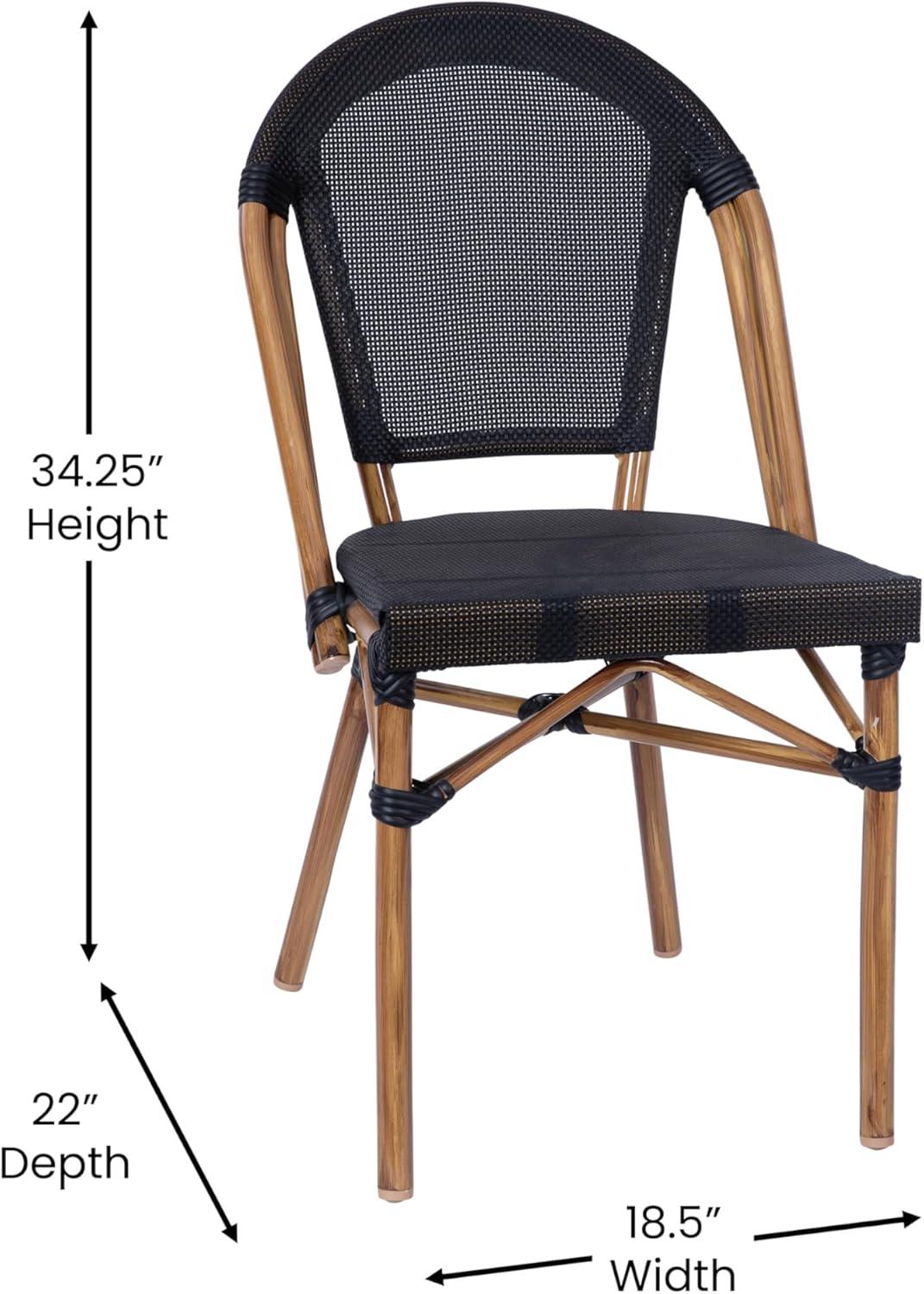 image:imageFlash Furniture Marseille IndoorOutdoor Commercial Bistro Set Tempered Glass Top Table 2 Chairs Textilene Lt NAT Bamboo Print Aluminum Frame BlkWhtBlack TextileneNatural Frame