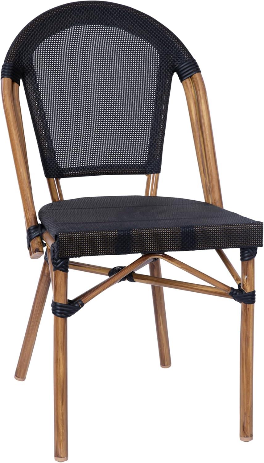 image:imageFlash Furniture Marseille IndoorOutdoor Commercial Bistro Set Tempered Glass Top Table 2 Chairs Textilene Lt NAT Bamboo Print Aluminum Frame BlkWhtBlack TextileneNatural Frame