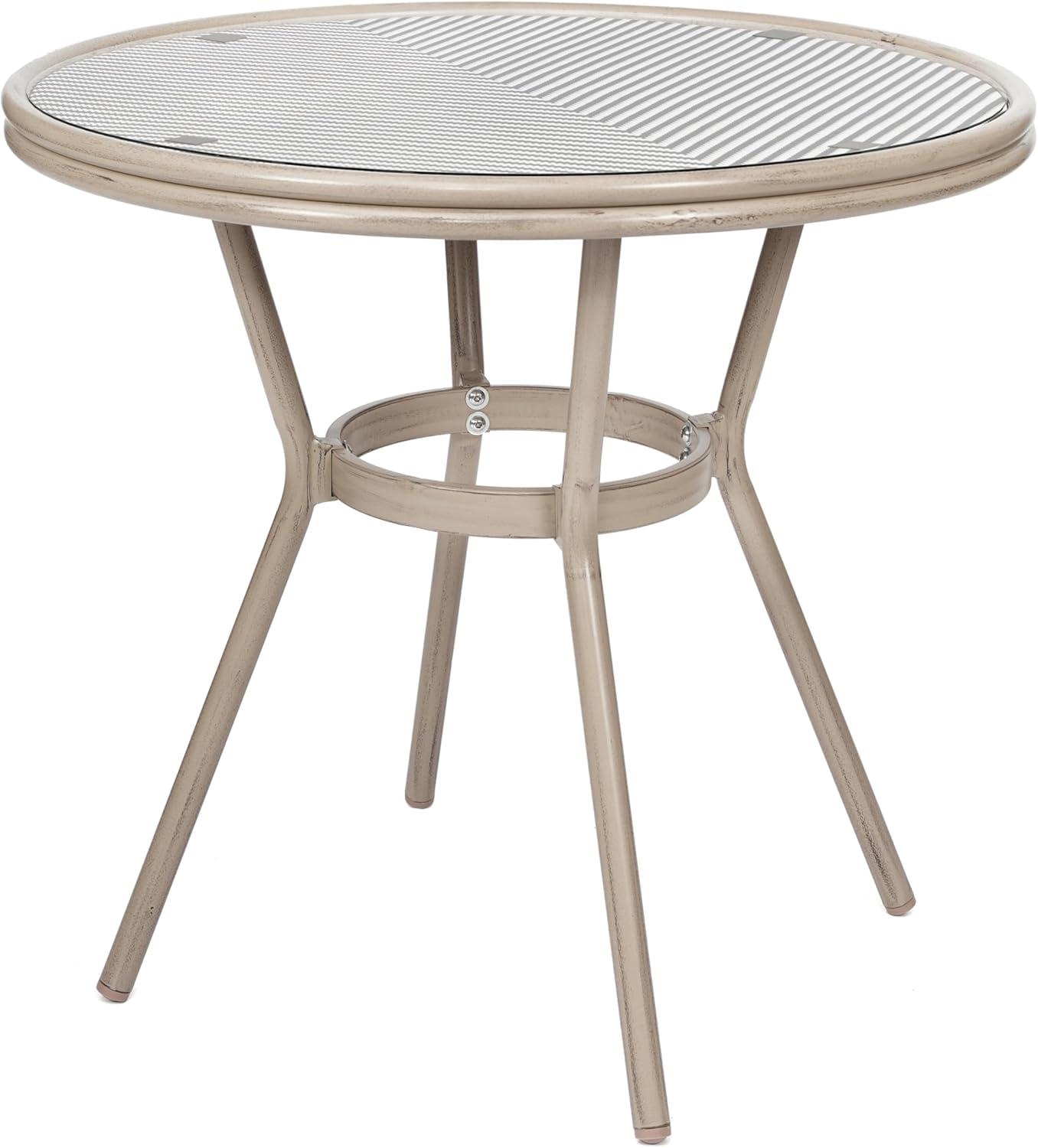 image:imageFlash Furniture Marseille IndoorOutdoor Commercial Bistro Set Tempered Glass Top Table 2 Chairs Textilene Lt NAT Bamboo Print Aluminum Frame BlkWhtBlack White TextileneLight Natural Frame