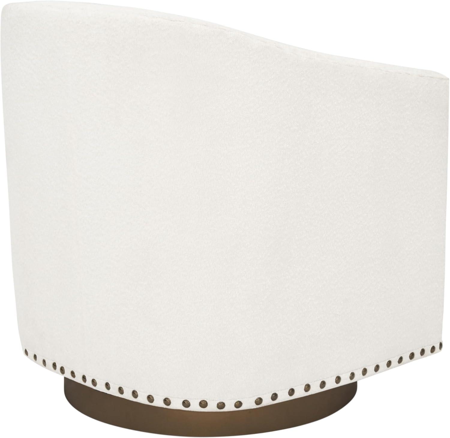 image:imageFlash Furniture Myles Upholstered Barrel Chair Commercial 360 Swivel Club Style Chair Nail Head Trim Brushed Metallic Vinyl Wrapped Metal Base Brown LeatherSoftCream Boucle