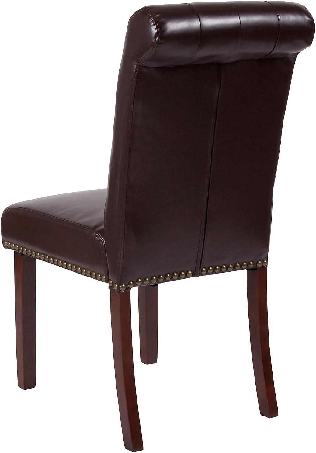 image:imageFlash Furniture Set of 6 Hercules Series Brown LeatherSoft Parsons Chairs with Rolled Back Accent Nail Trim and Walnut Finish