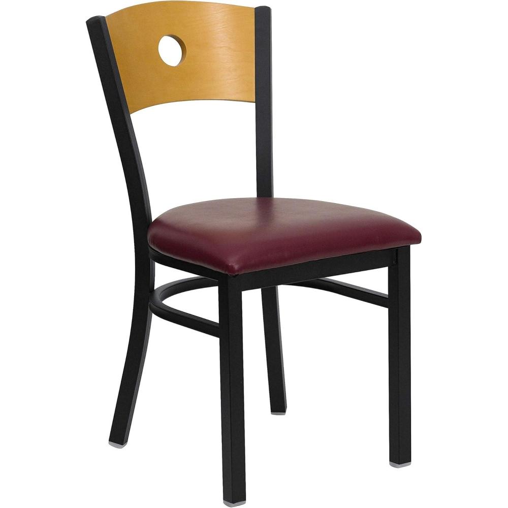 image:imageFlash Furniture 2 Pk HERCULES Series Black Circle Back Metal Restaurant Chair  Natural Wood Back amp Seatred