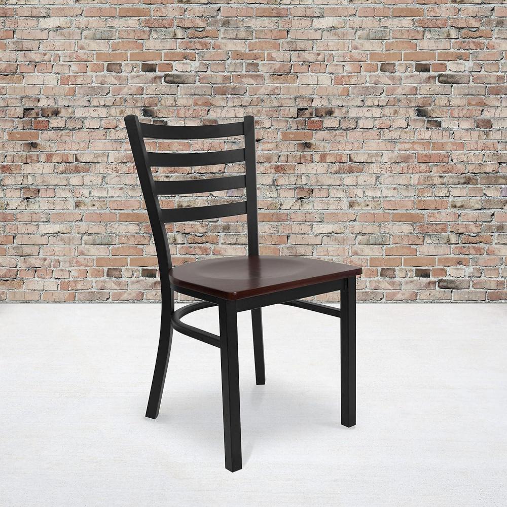 image:imageFlash Furniture 4 Pk HERCULES Series Brownblack Ladder Back Metal Restaurant Chair Mahogany Wood Seat