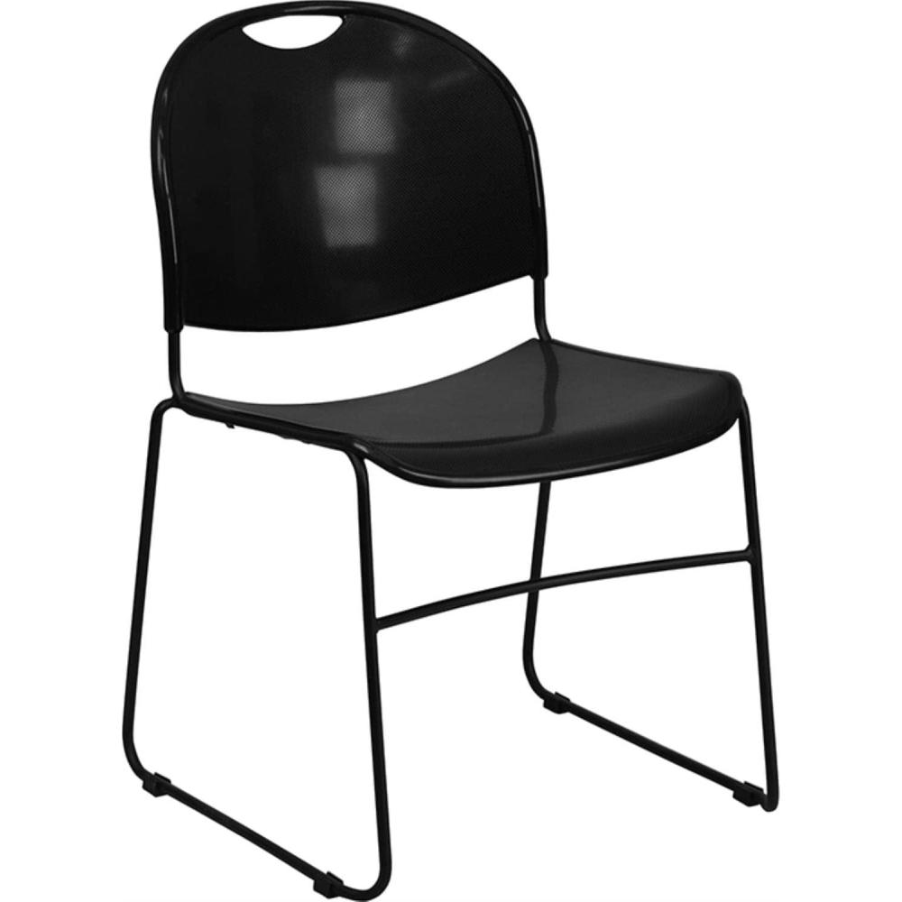 image:imageFlash Furniture 5 Pack HERCULES Series 880 lb Capacity Black UltraCompact Stack Chair with Chrome FrameBlack PlasticBlack Frame