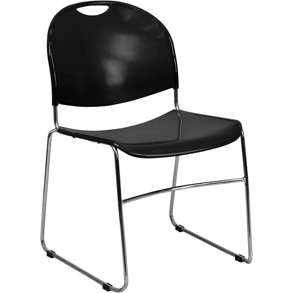 image:imageFlash Furniture 5 Pack HERCULES Series 880 lb Capacity Black UltraCompact Stack Chair with Chrome FrameBlack PlasticChrome Frame