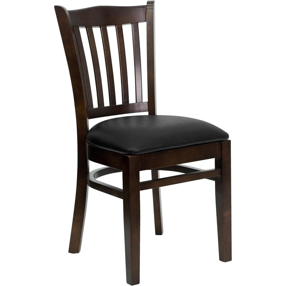 image:imageFlash Furniture GW08VRTWABKV VerticalSlatBack Wood Restaurant Chair Walnut Finish wBlac