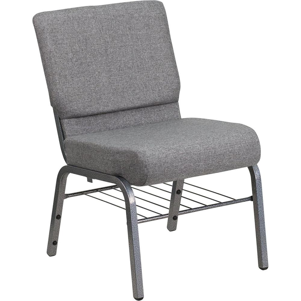 image:imageFlash Furniture HERCULES Series 21W Church Chair in Black Fabric with Book Rack Silver Vein FrameGray FabricSilver Vein Frame