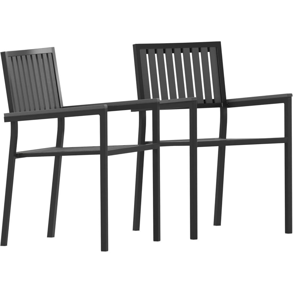 image:imageFlash Furniture Harris Commercial 5 Piece Table and Chairs Set  4 Black Metal Chairs with Poly Resin Backs and Seats  Black Square Table with Poly Resin TopContemporary