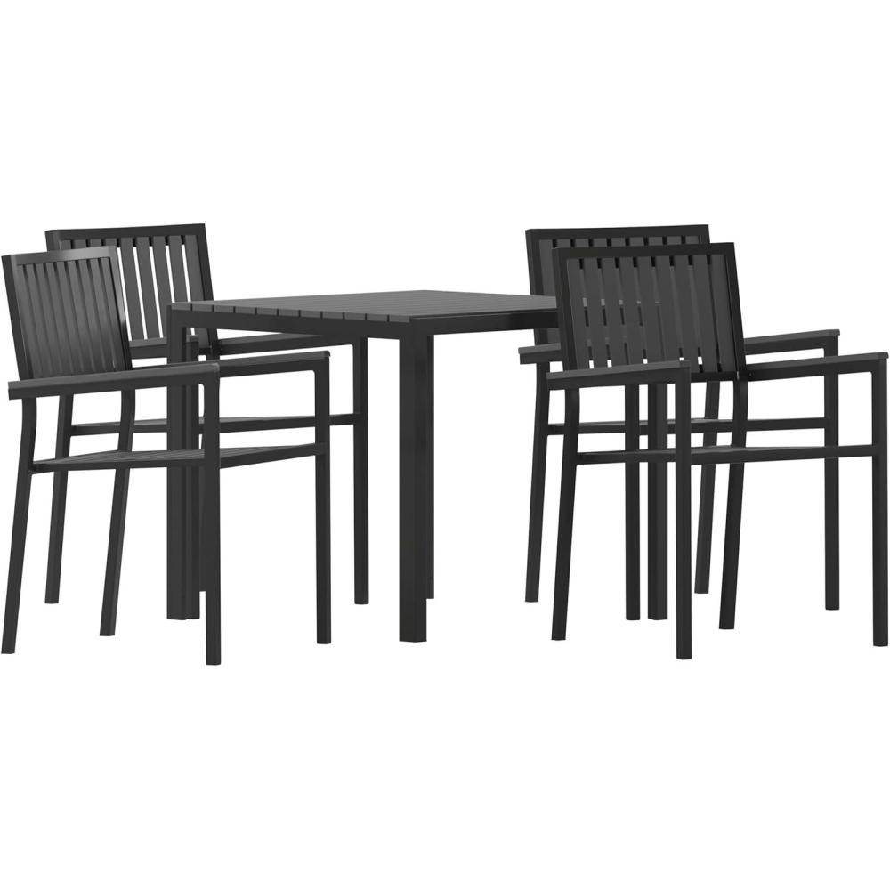image:imageFlash Furniture Harris Commercial 5 Piece Table and Chairs Set 4 Black Metal Chairs with Poly Resin Backs and Seats Black Square Table with Poly Resin Top5Piece Set