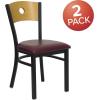 Flash Furniture 2 Pk. HERCULES Series Black Circle Back Metal Restaurant Chair – Natural Wood Back & Seat(Natural Wood Back/Burgundy Vinyl Seat/Black Metal Frame)