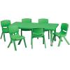 Flash Furniture Adjustable Classroom Activity Table with 6 Stackable Chairs, Rectangular Plastic Activity Table for Kids, 24″ W x 48″ L, Natural(Green)