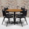 Flash Furniture Carlton 36” Round Natural Laminate Table Set with X-Base and 4 Black Trapezoidal Back Banquet Chairs(Natural Top/Black Vinyl Seat)