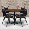 Flash Furniture Carlton 36” Round Natural Laminate Table Set with X-Base and 4 Black Trapezoidal Back Banquet Chairs(Walnut Top/Black Vinyl Seat)