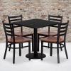 Flash Furniture Clark 30” Square Black Laminate Table Set with 4 Ladder Back Metal Chairs – Cherry Wood Seat
